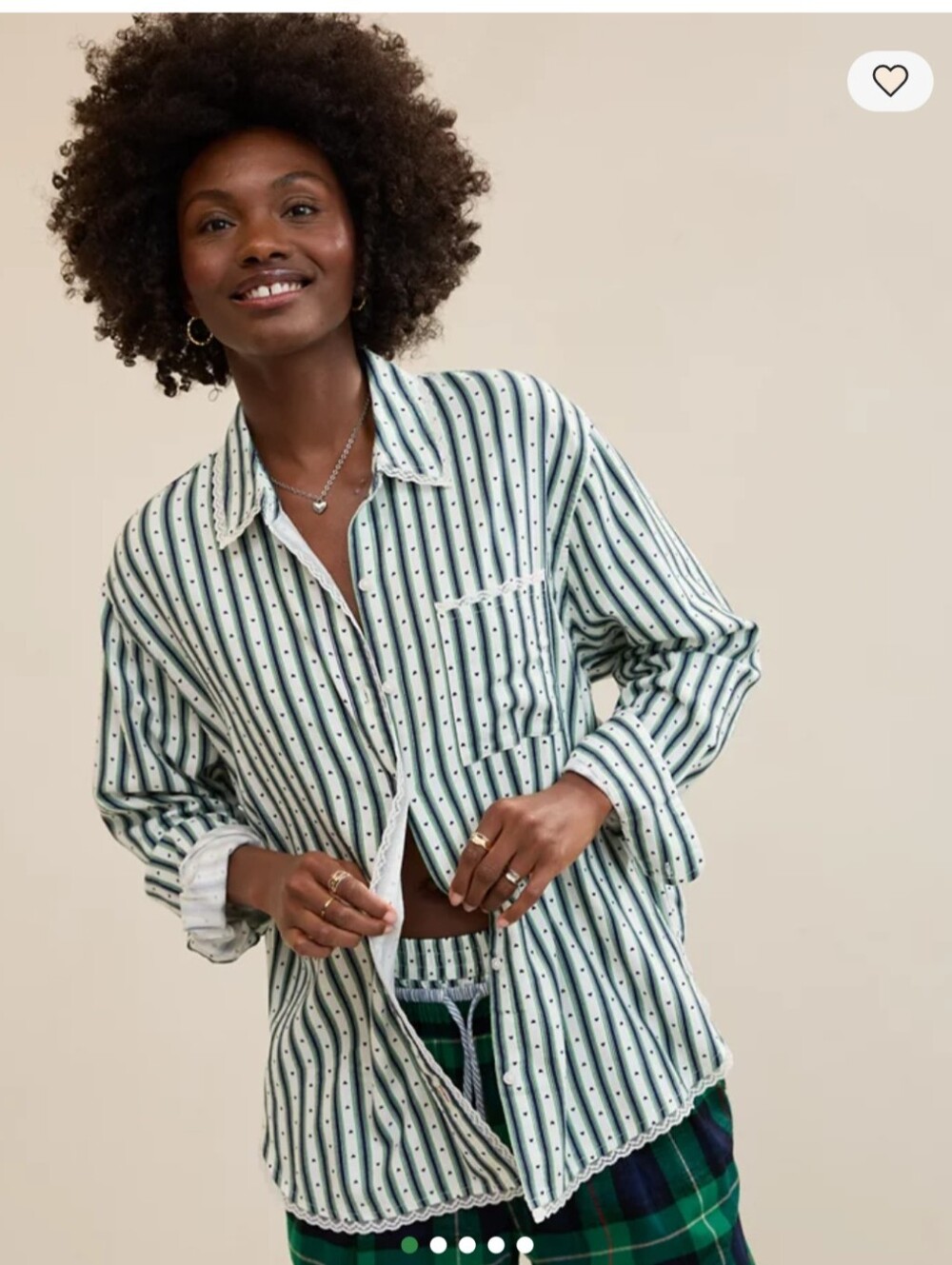 Aerie Flannel Pajama Shirt Heart Lace Detail